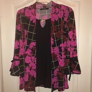 LIZ McCOY long bell sleeve shirt flower size med